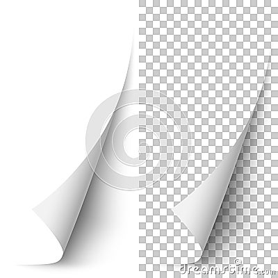 Vector white vertical paper corner rolled up Vector Illustration