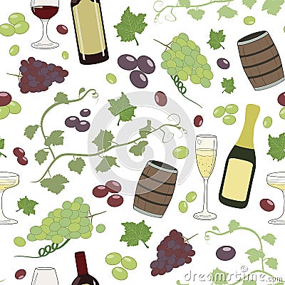Vector white wine and champagne collection seamless pattern background. Vector Illustration