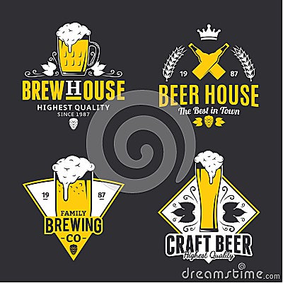 Vector white and yellow vintage beer logo, icons and design elem Vector Illustration