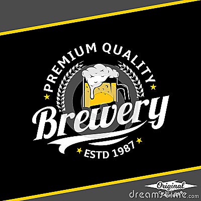 Vector white and yellow vintage brewery logo Vector Illustration