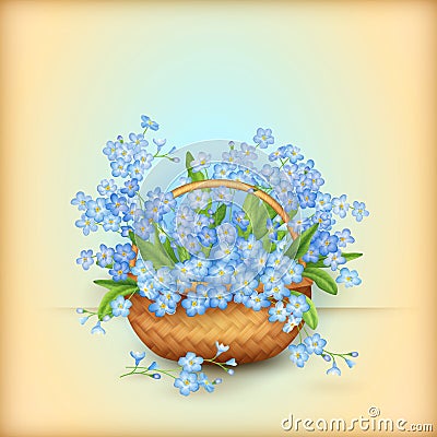 Vector Wicker Basket with Flowers Vector Illustration