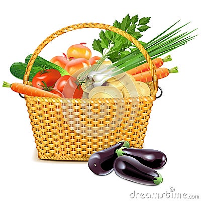 Vector Wicker Basket with Vegetables Vector Illustration