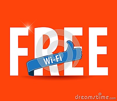 Vector wifi symbol, free wifi sign with bright background and thumbs up Vector Illustration