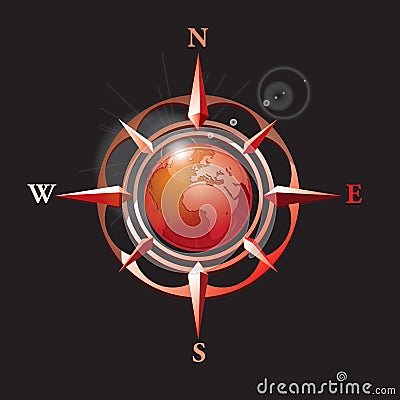 Vector_wind rose with earth Cartoon Illustration