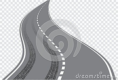 Vector winding road with traces of tire tracks isolated on transparent background Stock Photo