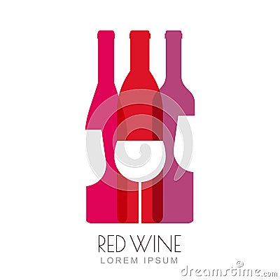 Vector wine bottles and glass, negative space logo design Vector Illustration