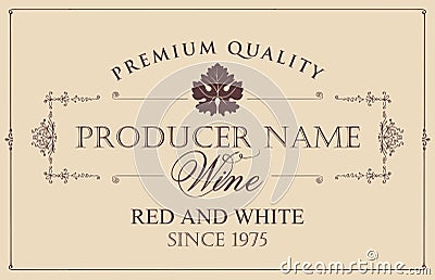 Vector wine label with vine leaf Vector Illustration