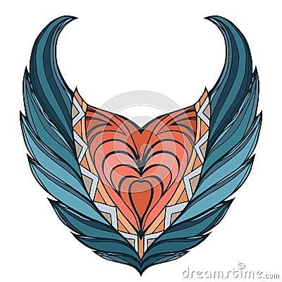 Vector wings heart. Doodle color element. Vector Illustration