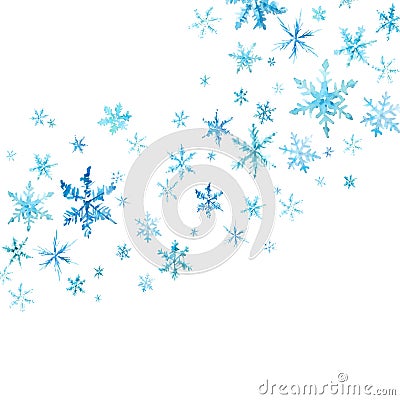 Vector winter background with hand drawn watercolor snow and snowflakes on white Vector Illustration