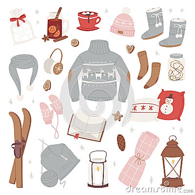 Vector winter clothes warm set of hat, scarf, sweater, gloves fashion clothing style sweater design clothing wintertime Vector Illustration