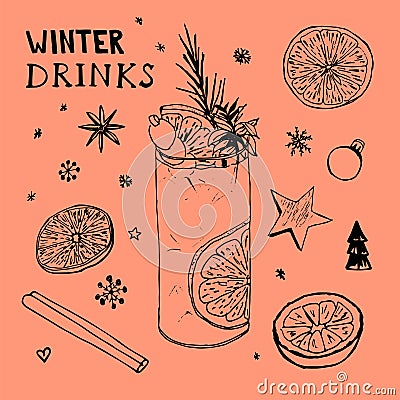 Vector winter drinks sketch Vector Illustration