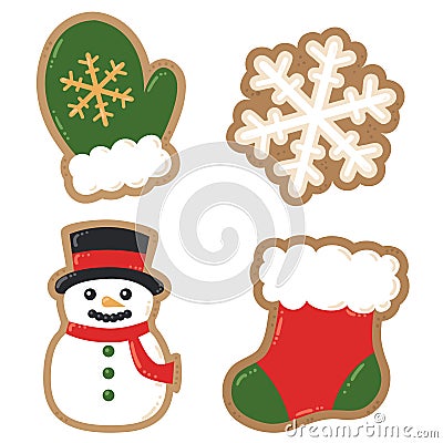 Vector Winter Holiday Decorated Cookies Christmas Illustrations Vector Illustration