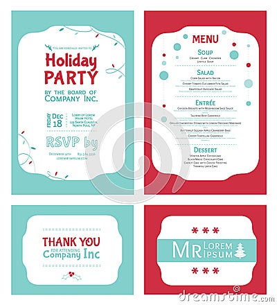 Vector Winter Holiday Party Invitation Set. Light Vector Illustration