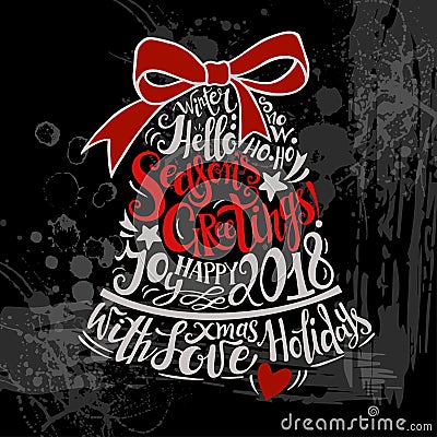 Vector Winter holidays illustration. Christmas silhouette bell with greeting lettering. Vector Illustration