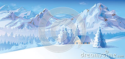 Vector of winter landscape with mountains and cote Vector Illustration