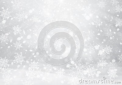 Vector winter, silver snowflakes background. Vector Illustration