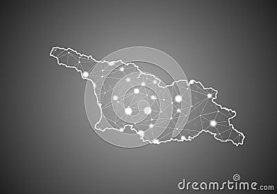 Vector wireframe mesh polygonal of georgia South Ossetia map. Abstract global connection structure. Map connected with lines and Vector Illustration