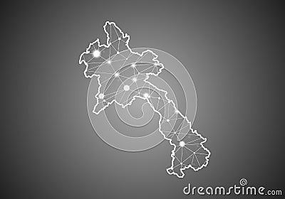 Vector wireframe mesh polygonal of laos map. Abstract global connection structure. Map connected with lines and dots. Geometric Vector Illustration
