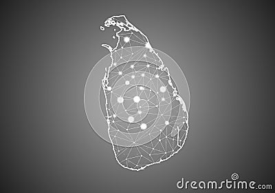 Vector wireframe mesh polygonal of sri Lanka map. Abstract global connection structure. Map connected with lines and dots. Vector Illustration