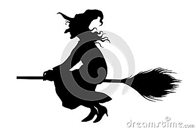 Vector witch flying on a broomstick on white background. Vector Illustration
