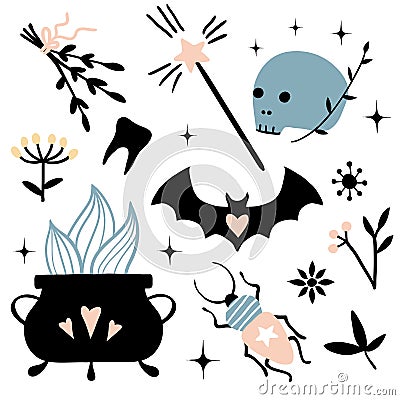 Vector witch magic design elements set Vector Illustration