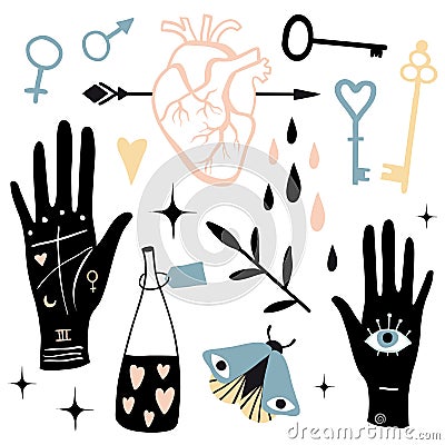 Vector witch magic design elements set Vector Illustration