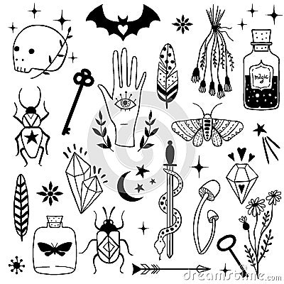 Vector witch magic design elements set Vector Illustration