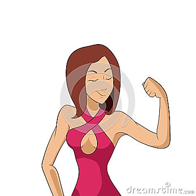 Vector Woman Athlete Portrait Isolated on White Background, Smiling and Showing Muscles Cue Girl in Pink Sportswear Vector Illustration