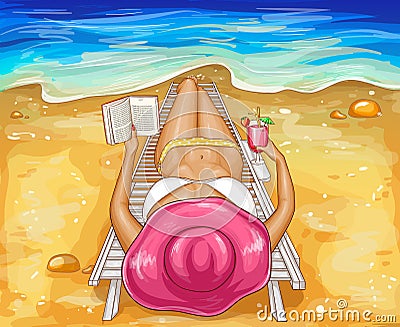 Vector woman in bikini lies on chaise-longue Vector Illustration