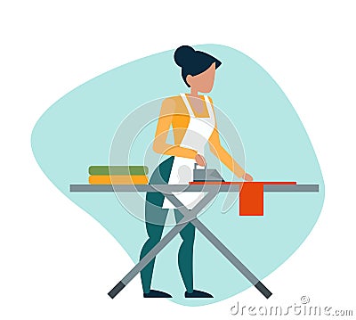 Vector of a woman ironing clothes on an ironing board Vector Illustration
