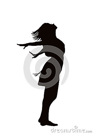 Vector woman lady girl silhouette with developing hair.Female body holding her hands back Vector Illustration