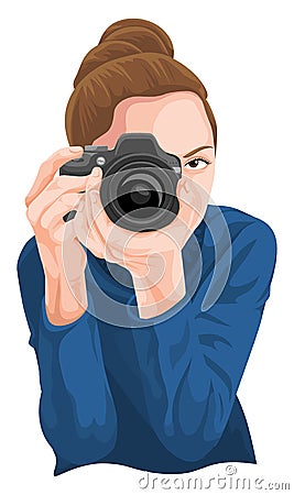 Vector of woman photographing with camera. Vector Illustration