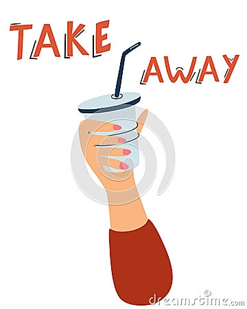 Vector Woman's hand holding a reusable mug. Vector Illustration