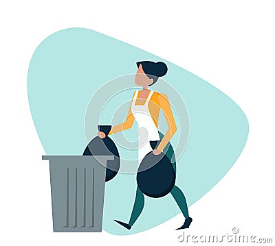 Vector of a woman throwing away garbage into a trash bin Vector Illustration
