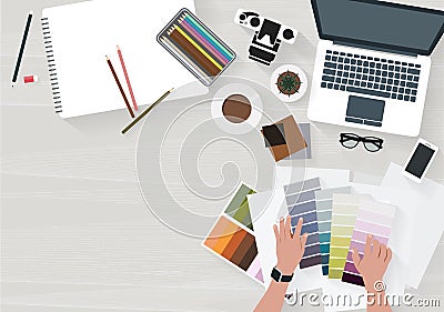 Woman working choose a color decorate Vector Illustration