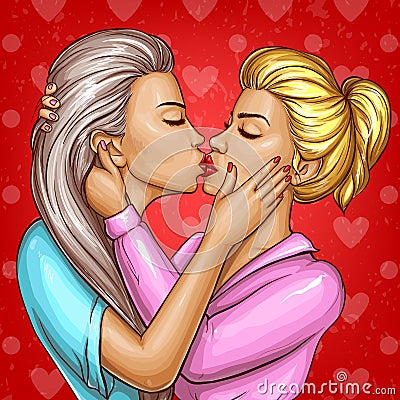 Vector women kissing each other, lesbian love Vector Illustration