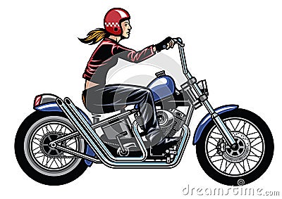 Women riding chopper motorcycle Vector Illustration