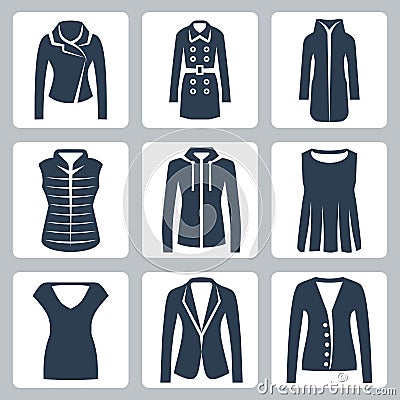 Vector women's clothes icons set Vector Illustration
