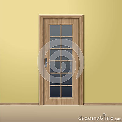 Vector Wood Closed Door with Frame Vector Illustration