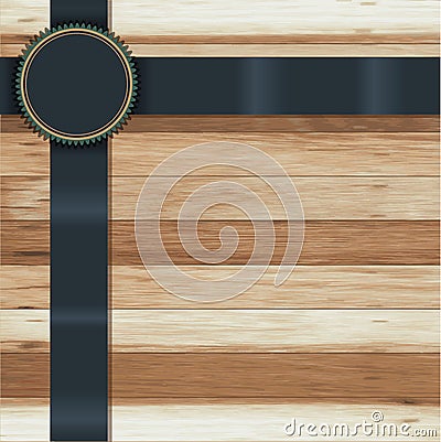 Vector wood texture with ribbon banner badges Vector Illustration