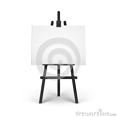 Vector Wooden Black Easel with Mock Up Empty Blank Horizontal Canvas on Background Vector Illustration