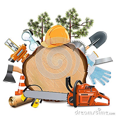 Vector Wooden Board with Chainsaw Vector Illustration