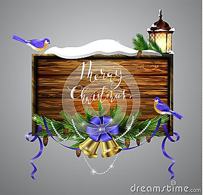 Vector wooden christmas board Vector Illustration