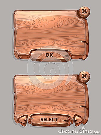 Vector wooden panels for game UI in cartoon style Vector Illustration