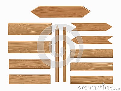 Vector wooden planks isolated on white collection Vector Illustration