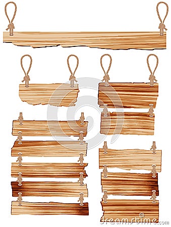 Vector Wooden sign with rope hanging Vector Illustration