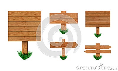 Vector Wooden Signboards Set Isolated on White Background, Wood Arrow Sign Collection. Vector Illustration