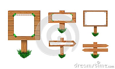 Vector Wooden Signposts Set, Isolated on White Background Collection of Retro Signs. Vector Illustration