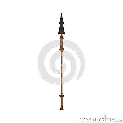 Vector wooden spear illustration ancient symbol weapon. History wooden spear hunter lance sign cartoon. Battle old tool protection Vector Illustration