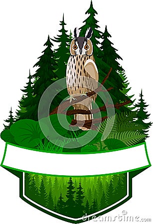 Vector woodland emblem with owl Vector Illustration